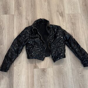 Black Pattern Leather Women's Jacket